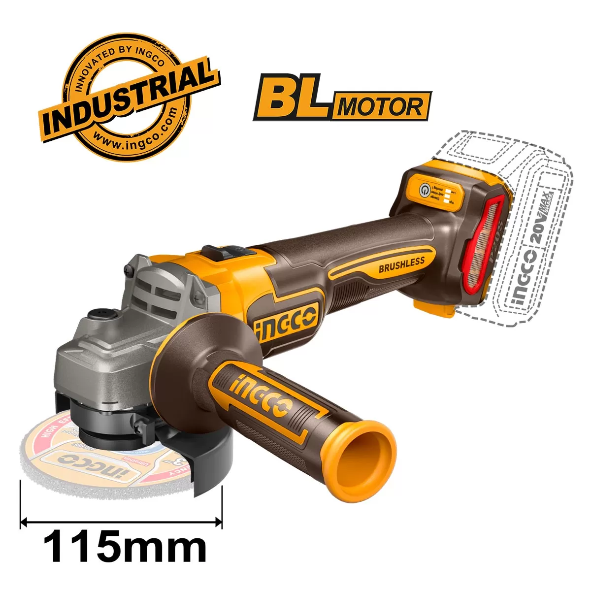 ΓΩΝΙΑΚΟΣ ΤΡΟΧΟΣ115MM & ΔΡΑΠΑΝΟΚΑΤΣΑΒΙΔΟ BRUSHLESS 20V ΜΕ 2 ΜΠΑΤΑΡΙΕΣ 4AH – 2AH ΚΑΙ ΘΗΚΗ INGCO CKLI20273E