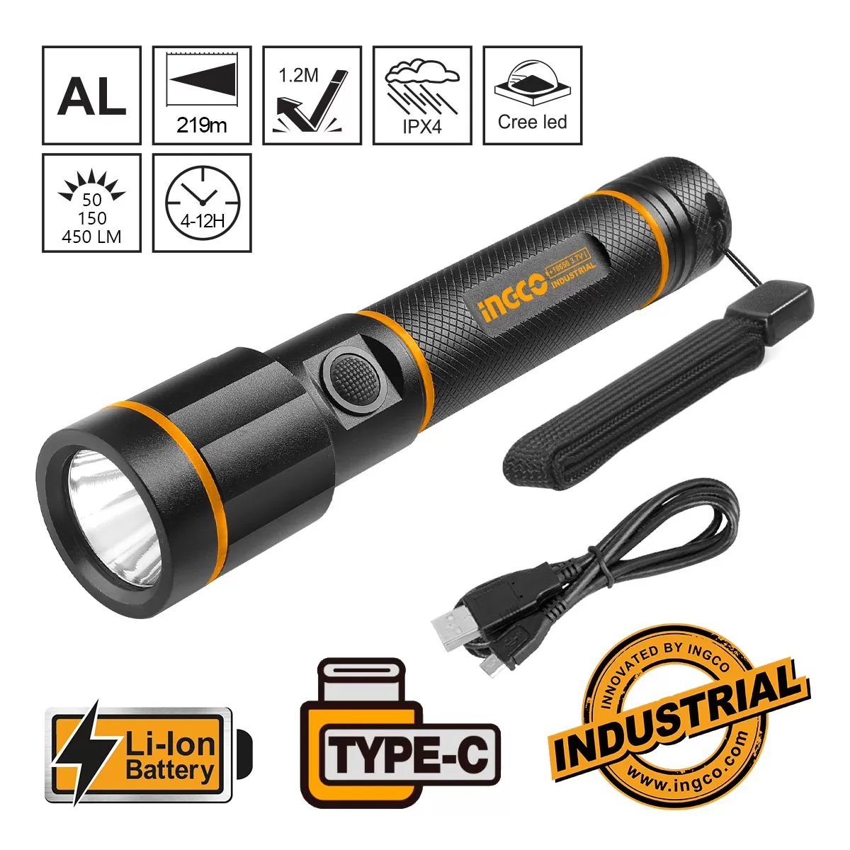 ΦΑΚΟΣ ΕΠΑΝΑΦΟΡΤΙΖΟΜΕΝΟΣ  INGCO 450Lumens LED CREE  HCFL1865051